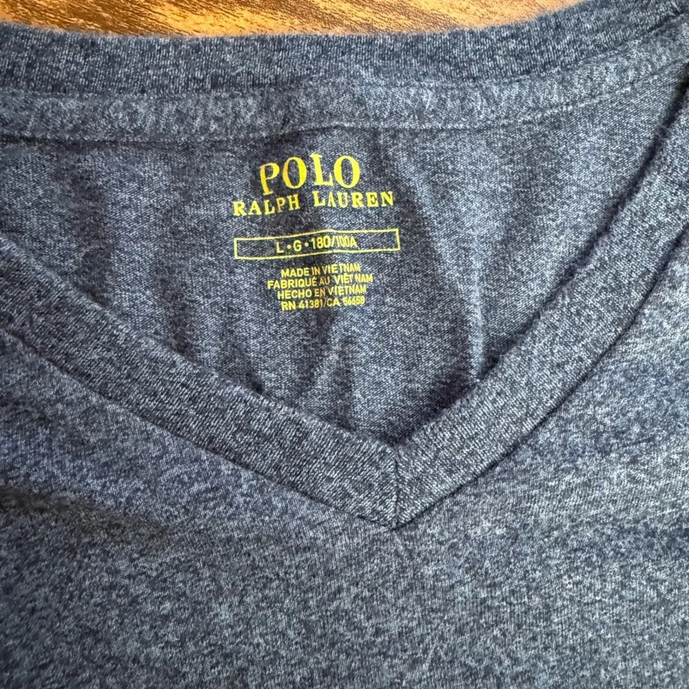 Polo Ralph Lauren Mens Blue Heathered V-Neck Long Sleeve T-Shirt Large Logo